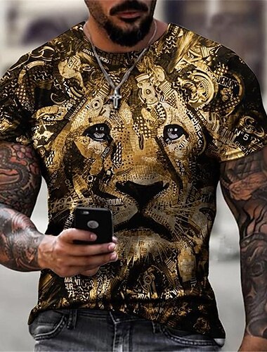  Men's Animal Lion T shirt Graphic Tee Short Sleeve T shirt 3D Print Crew Neck Shirt Designer Basic Slim Fit Casual Daily Weekend Purple Gold Green Summer Clothing Apparel Plus Size S M L XL XXL 3XL