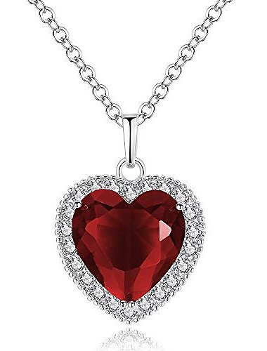  forever love titanic heart of the ocean necklace for women girls silver tone pendant necklace with 5a cubic zirconia fashion jewelry anniversary valentine birthday gift (red)