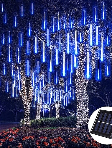  Outdoor-Solar-LED-Meteorschauer-Regenlichter Urlaub Lichterketten wasserdichtes Gartenlicht 8 Röhren 144 LEDs für Gartenbaum bunte Dekoration Landschaftsbeleuchtung