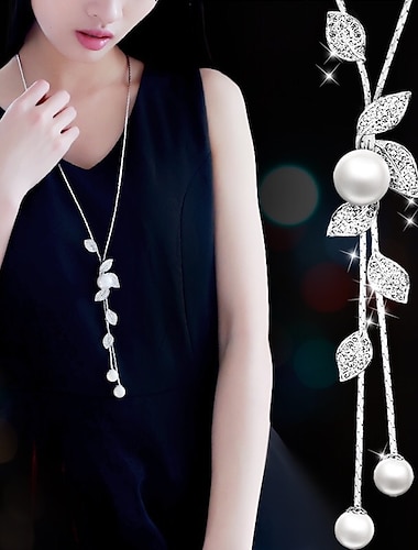  japón y corea del sur borlas moda salvaje suéter largo cadena mujer moda quiere poner hojas de diamante perlas simples