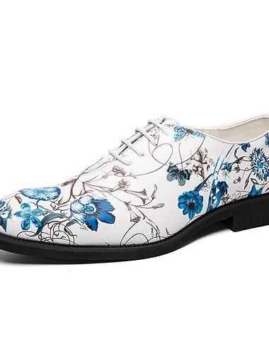  miesten oxfords derby kengät mekko kengät bisnes klassinen kukat painatus häätoimisto & urajuhlat & iltapu nauhat valkoinen / sininen kesä kevät