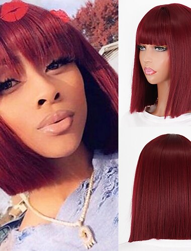  Synthetische Perücke Lockige Ordentliche Pony Perücke Kurze Schwarz  Gold Violett Rosa Pink  Lila Hellbraun Dunkelbraun Synthetisches Haar Frauen Cosplay Party Mode Grün gemischt Farbe Halloween