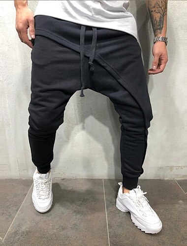  Miesten Jogger Housut Roikkuvat housut Rennot housut Kurenauha Joustava vyötärö Yhtenäinen väri Mukavuus Hengittävä Täyspitkä Päivittäin Katuvaatteet Muoti Klassinen Loose Fit Musta Harmaa