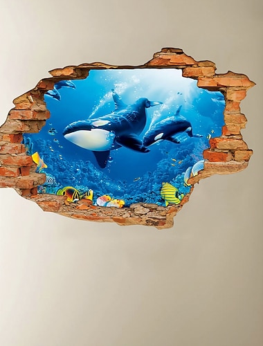  3d pared rota mundo submarino delfín hogar habitación infantil decoración de fondo se puede quitar pegatinas
