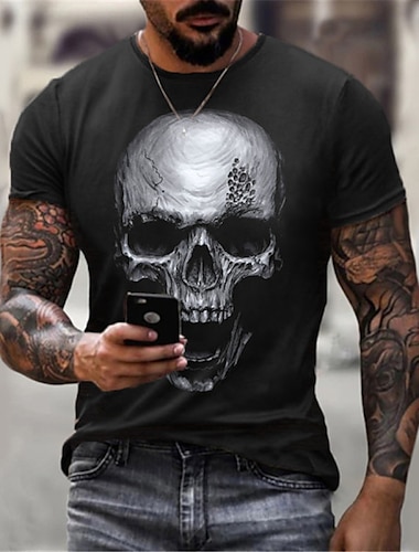  Herren Unisex Totenkopf Motiv Grafik-Drucke Hemd T Shirt Halloween-Shirt Tee Kurzarm T-Shirt 3D-Druck Rundhalsausschnitt Hemd Designer Basic Groß und hoch Casual Täglich Schwarz Sommer Bekleidung