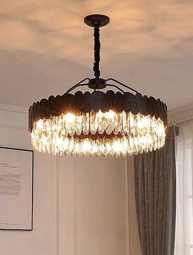  Candelabro de cristal com luz pendente de LED Círculo preto Design 60cm 80cm Lanterna Desgin Metal Pintado Acabamentos Modernos 220-240V 110-120V
