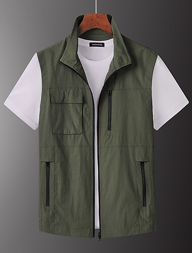  Herren Anglerweste Weste für Wanderer Militärische taktische Jacke Ärmellos Jacke Mantel Shirt Außen Multi-Pocket Atmungsaktiv Rasche Trocknung Leicht Sportlich Reißverschluss Polyester Armeegrün