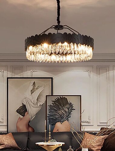  LED závěsný světelný křišťálový lustr Design s černým kruhem 60cm 80cm Lucerna Desgin Kov malované povrchy Moderní 220-240V 110-120V