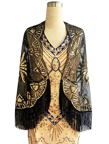  Vintage Jaren 1920 Gatsby Feestkostuum Gemaskerd Bal Omslagdoeken The Great Gatsby Bruiloftsgast Pailletten Kwastje Lovertje Kwastje Dames Bruiloft Feest Bruiloft gast Volwassenen Sjaal Lente zomer