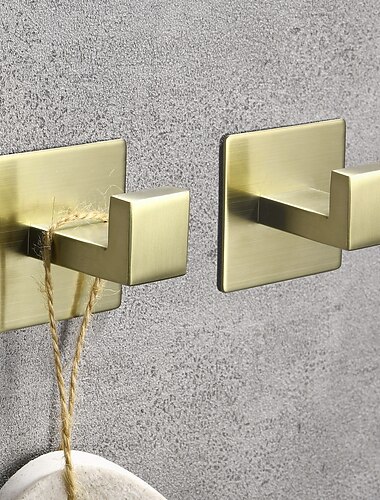  Badzubehör-Set, Kleiderhaken, selbstklebender Handtuchhalter aus gebürstetem goldenem Edelstahl, Handtuchhalter, Toilettenpapierhalter