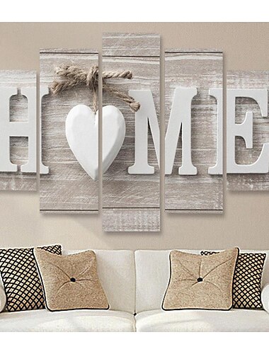  5 panneaux toile imprimée tableau déco mur art affiches/image  amour maison lettre coeur grain de bois moderne décoration de la maison décor roulé toile pas de cadre sans cadre non étiré