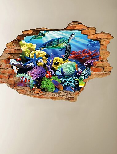  3d pared rota mundo submarino tortuga se puede quitar pegatinas decoración de fondo decoración del hogar 60x90cm para habitación de niños dormitorio sala de estar