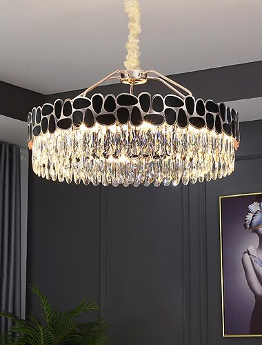  LED pendel krystal lysekrone cirkel 60cm 80cm lanterne desgin rustfrit stål galvaniseret moderne 220-240v 110-120v