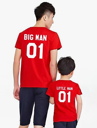  Oberteile Papa und ich Baumwolle Buchstabe Täglich Bedruckt Grau Weiß Schwarz Kurzarm Grundlegend Passende Outfits
