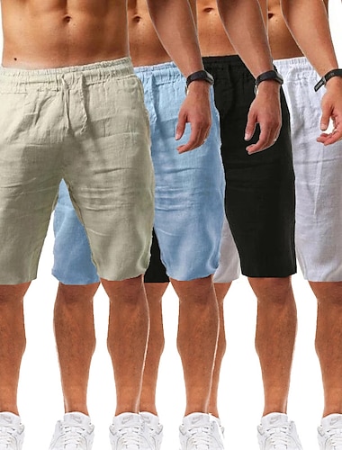  Hombre Pantalón corto Pantalones cortos de lino Pantalones cortos de verano Pantalones cortos de playa Correa Plano Negocio Playa Yoga Mezcla Lino / Algodón Hawaiano Casual Caqui claro. Negro