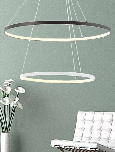  2-flammige 60 cm LED-Pendelleuchte Aluminium Kreisdesign lackierte Oberflächen dimmbar modernes Esszimmer Schlafzimmer mit Acrylschirm verstellbare Leuchten 50 W nur mit Fernbedienung dimmbar