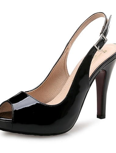  Zwarte peep-toe slingback high heels voor dames van lakleer – elegante stiletto voor formele evenementen, feesten en avondkleding