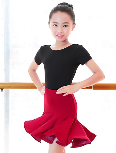  Ropa de Baile para Niños Faldas Plisado Corte Chica Rendimiento Entrenamiento Manga Corta Cintura Alta Nailon