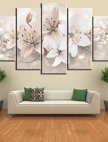  5 Panels Wandkunst Leinwanddrucke Malerei Kunstwerk Bild Lilie Blumenpflanze Heimtextilien Dekor gerollte Leinwand kein Rahmen ungerahmt ungedehnt