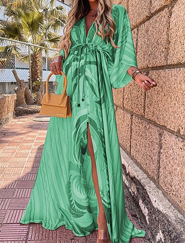  Dámské Dlouhé šaty Maxi šaty Volnočasové šaty Swingové šaty Klasické Moderní Denní Dovolená Volný Grafika Poloviční rukáv Hluboké V Světlá růžová Oranžová Trávová zelená Tmavomodrá Jaro Podzim Zima