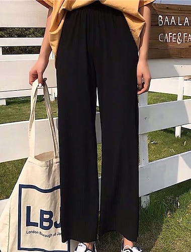  Femme pantalon de costume Ample Bouffant Taille médiale Cheville Noir Eté