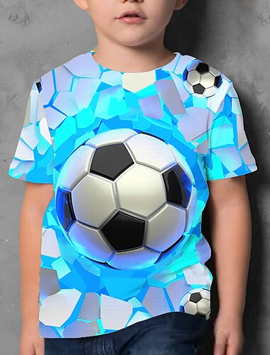  Pojkar 3D Grafisk Fotboll T-shirt Kortärmad 3D-tryck Sommar Aktiv Polyester Barn 4-12 år Dagliga kläder Normal