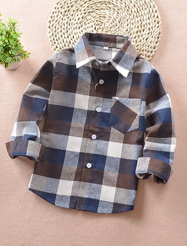  Jungen 3D Plaid Hemden Langarm Herbst Modisch Brautkleider schlicht kinderkleidung 3-12 Jahre Schulanfang Ausgehen Casual Regular Fit