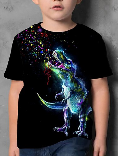  Gutt 3D Dinosaur T skjorte Kortermet 3D-utskrift Sommer Aktiv søt stil Kul Barn 3-12 år Skole Daglig