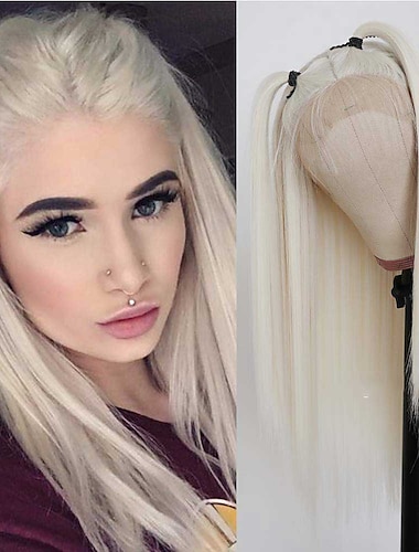  Blonde Wigs for Women T Lacewhite Hair Color Lace Front Wig Long Straight Hair Wigs Platinum Blonde Heat Resistant Fiber Hair Synthetic Lace Front Wigs for Fashion Women