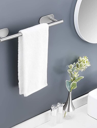  barra de toalha/prateleira do banheiro autoadesivo montado na parede aço inoxidável preto fosco/níquel escovado, comprimento ajustável contemporâneo moderno aço de baixo carbono decoração do banheiro