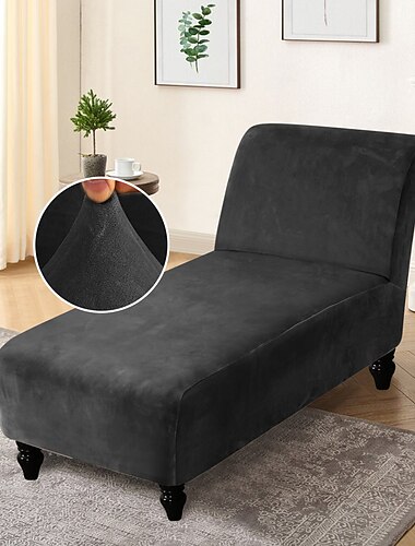  Funda de terciopelo elástico para chaise lounge, funda para silla, elástica, negra, para dormitorio, sala de estar, suave, duradera, lavable