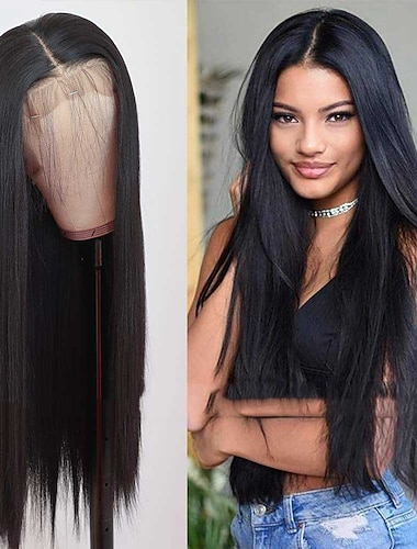  Synthetic Lace Wig Natural Straight Style 22 inch Black Middle Part Deep Part Lace Front Wig Women's Wig Natural Black / Medium Length / Synthetic Hair