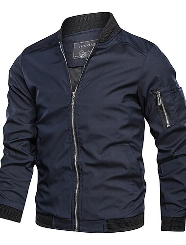  Bomberjacke für Herren, leicht, lässig, dünn, Reißverschlusstaschen, Mantel, Outwear, Wandern, Windjacke, Militär, taktisch, Sport, Trenchcoat, winddicht, Ripstop, atmungsaktiv, mit mehreren Taschen, Mantel, Oberteil, Khaki, Schwarz