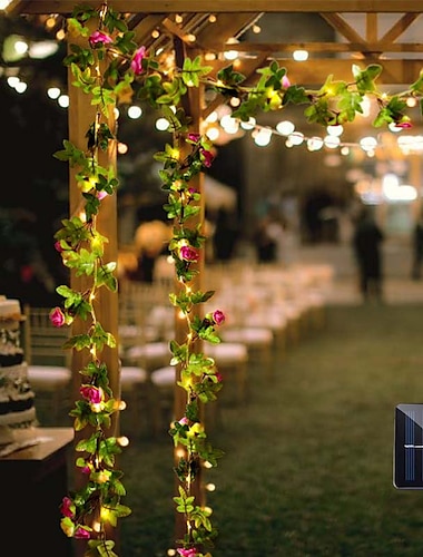  luces de cadena led solares luz de hadas de ratán rosa al aire libre 2.3m 20leds ip65 jardín de bodas a prueba de agua fiesta de navidad guirnalda decoración de patio al aire libre