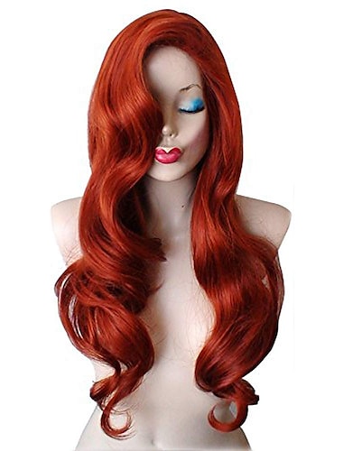  Μακριά Σγουρή Χαλκού Ρω red Περούκα Jessica Rabbit Περούκες Χαλογουίν
