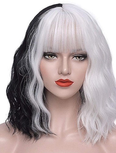  περούκες mersi cruella deville για γυναίκες ασπρόμαυρες περούκες για αποκριάτικες περούκες cruella party