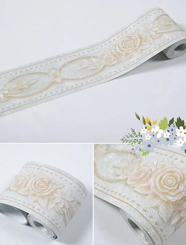  carta da parati autoadesiva girovita in rilievo fiore di rosa pvc / carta da parati in vinile adatta per soggiorno di famiglia o materiale per la decorazione dell'ufficio 3d home decor