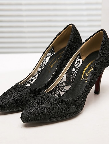  Női Esküvői cipők Pompák Valentin-napi ajándékok Parti Esküvői Heels Menyasszonyi cipők Koszorúslány cipő Csipke Erősített lábujj Csipke Papucs Fekete Rózsaszín Kék