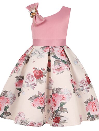  kinderkleidung Mädchen Party Kleid Blumen Ärmellos Leistung Jahrestag Halfter Krawattenknoten Elegant bezaubernd Süß Baumwolle Knielang abendkleider Blumenkleid Sommer Frühling 3-13 Jahre Weinrot