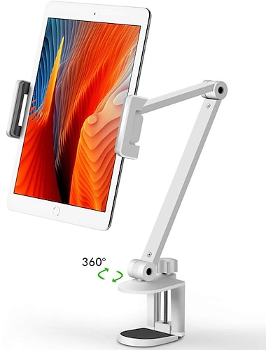  soporte para tableta con brazo largo de 27 pulgadas ajustable en 360 °, soporte para cámara web, soporte para cámara de proyector, apto para dispositivos de 4.7 "-13", teléfono, tabletas ipad galaxy,