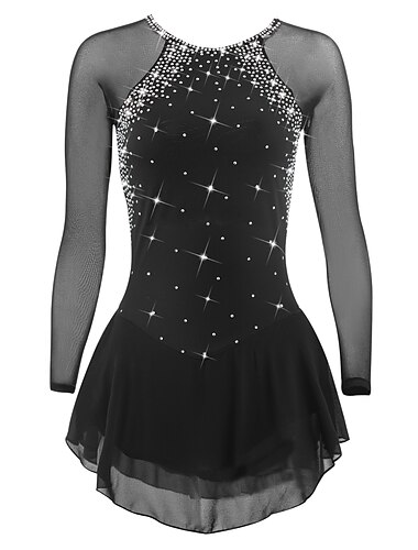 Robe de Patinage Artistique Femme Fille Patinage Robes Violet Noir Blanche Dos ouvert Maille Spandex Haute élasticité Entraînement Compétition Tenue de Patinage Classique Cristal / Stras manche longue
