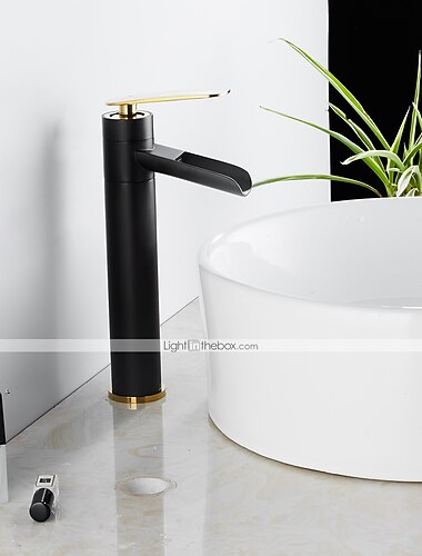  Waterfall Bathroom Sink Mixer Faucet Tall, Antique Brass Single Handle Basin Taps with Cold and Hot Hose
