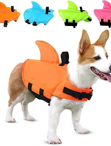  Haustier-Rettungsweste, Hundebadeanzug mit Haifischflosse, Schwimmschwimmer-Saver mit überlegenem Auftrieb und Rettungsgriff für kleine mittelgroße Hunde