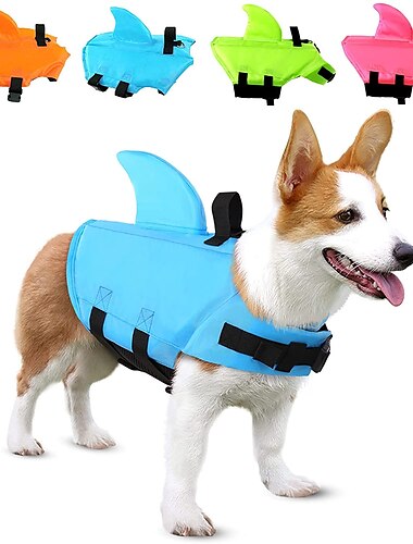  chaleco salvavidas para mascotas, traje de baño para perros con aleta de tiburón, protector de flotador de natación con flotabilidad superior y asa de rescate para perros pequeños medianos grandes