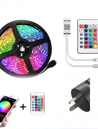  LED-Streifen 5m flexible LED-Lichtstreifen Lichtsets Lichterketten 150 LEDs 5050 SMD 10mm 1 Fernbedienung 24keys 1 x 12v 2a Adapter 1 Satz RGB rot blau Weihnachten Neujahr App-Steuerung dekorativ