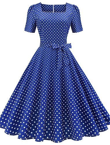  Damen Midikleid Vintage-Kleid Casual kleid Schaukelkleid Skater-Kleid Vintage 1950s kleid hochzeitsgast Täglich Festtage Regular Fit Punkt Kurzarm Quadratischer Ausschnitt Schwarz Rosa Rote Blau