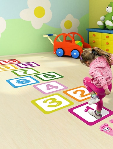  Bodenaufkleber mit Cartoon-Muster für Kinder, Himmel und Hölle, Kindergarten, Früherziehung, interaktive Dekoration, klassische digitale Sprunggitter-Bodenwandaufkleber für Schlafzimmer, Wohnzimmer