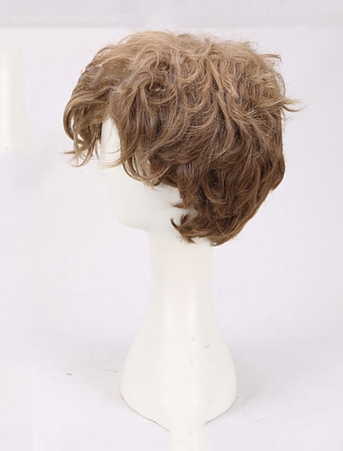  تأثيري الباروكات بني مجعد شعر مستعار صناعي قصير الشعر المستعار رجالي الشعر المستعار للحفلة