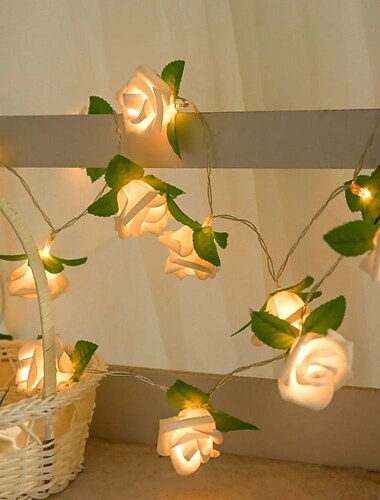  Cadena de luces de hadas con forma de hoja de rosa, 3 m, 20 ledes, funcionamiento a batería, para San Valentín, bodas, fiestas, hogar, jardín