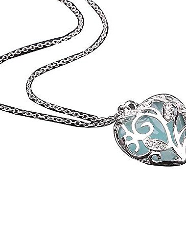  colliers, mode femmes évider coeur pendentif en strass chaîne lumineuse collier cadeau - bleu